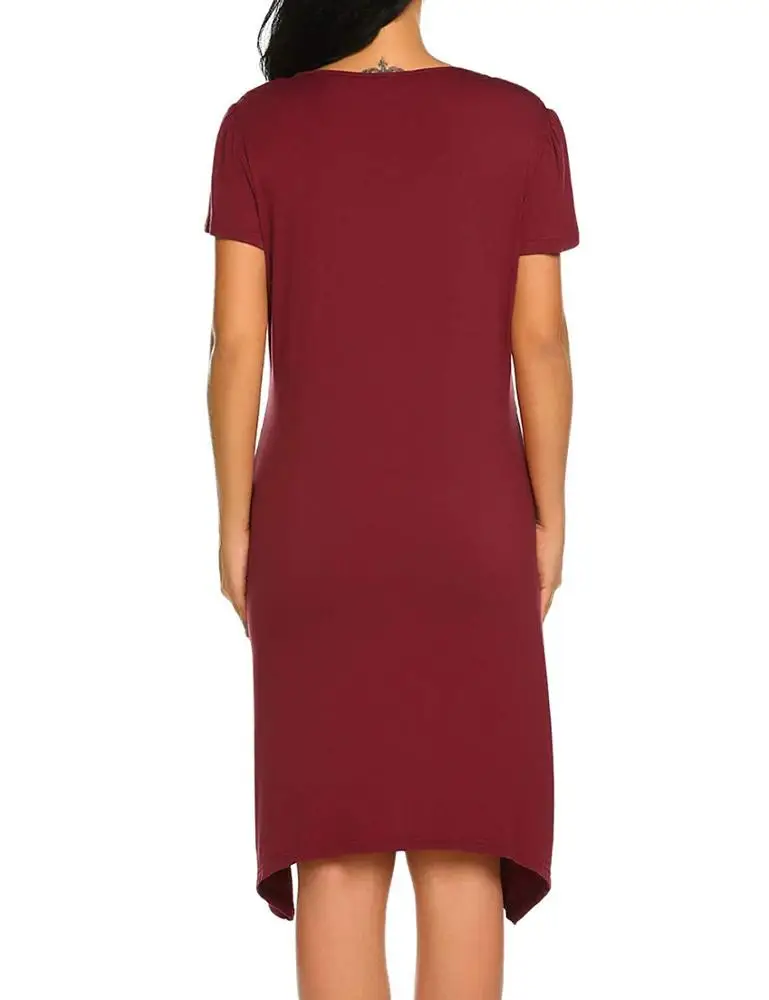 OEM women fashion print round neck short sleeve irregular hem breastfeeding dresses maternity outerwear maternity nursing dress