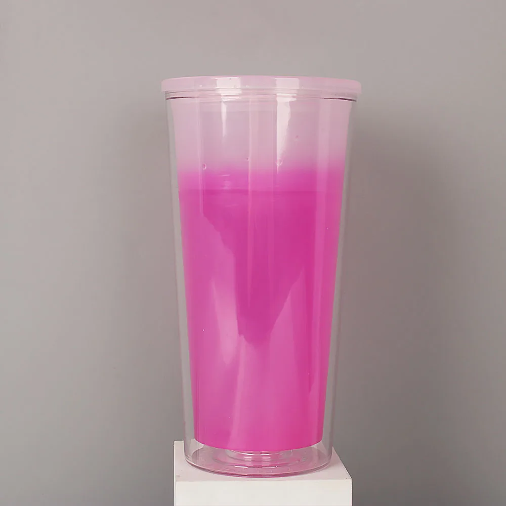 
New Design 20oz 24oz Insulated Acrylic Milk Tea Boba Cup Color Changing Double Wall Bubble Tea Tumbler Cups With Straw 