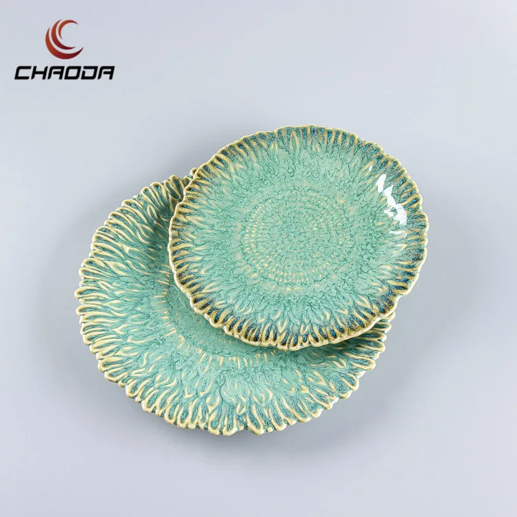 CHAODA Ceramic Hot Sale Decor Round Dishes Plates Porcelain Dinner Set Flower Shape Vintage Ceramic Plate