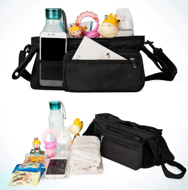 Universal Stroller Organizer with Insulated Cup Holder Detachable Phone Bag & Shoulder Strap