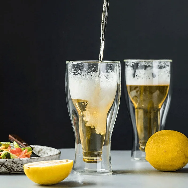 Wholesale High Borosilicate Glass Beer Steins Double Wall Insulated Beer Bottles Eco-friendly Clear Beer Mugs for Bar Party