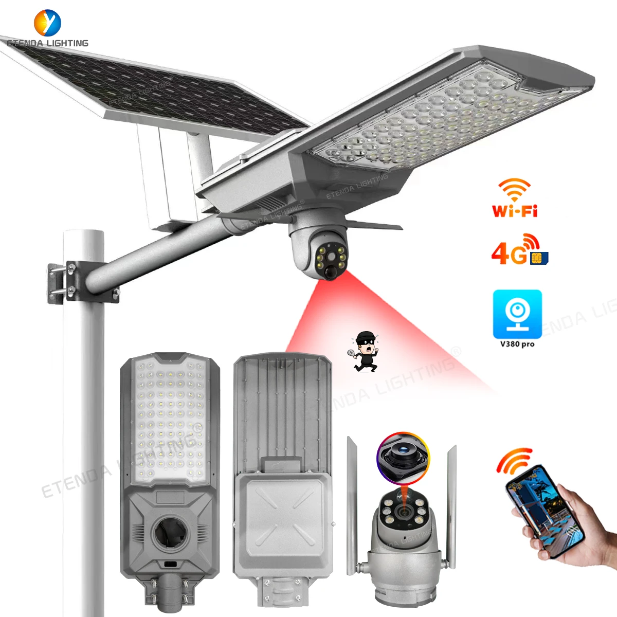 Luz Solar Exterior With 4G WIFI Camera 800W Outdoor Solar Lights With Motion Sensor Smart Solar Light