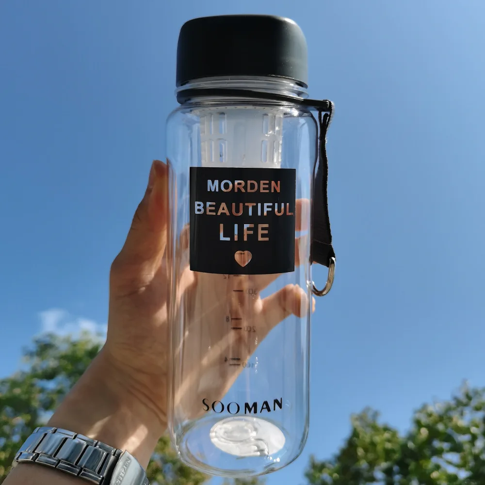 eco friendly Portable clear Water Bottle Bpa free Fruit Infusion Water Bottles for Travel