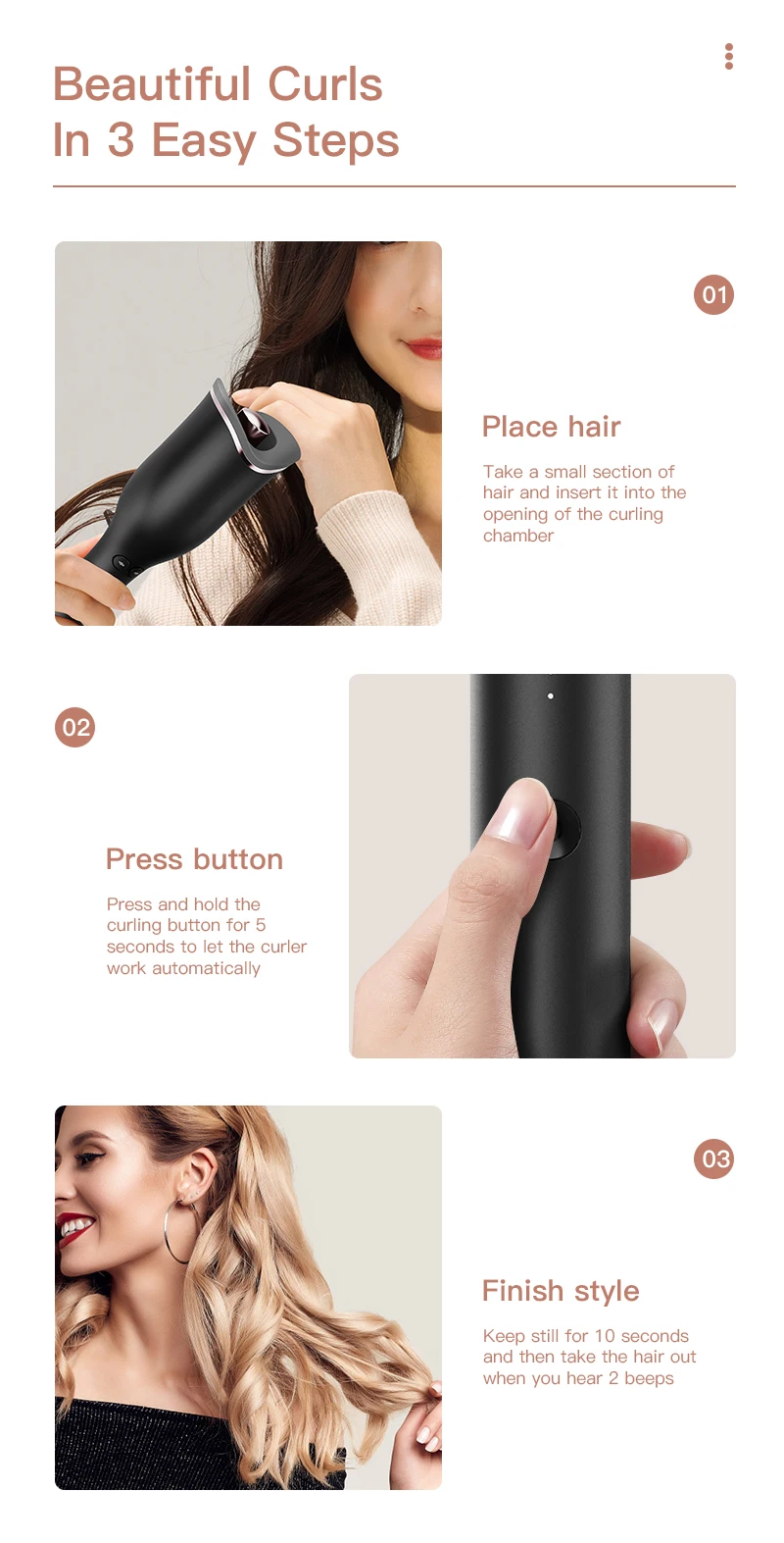 High Performance Pro Ceramic Hair Curl Rollers Automatic Hair Curler Irons Magic 4 Gears Adjustable Temperature Hair Curling