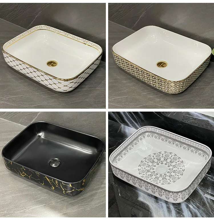 lavamanos rectangular design white ceramic counter bathroom sink wash basin for hotel villa