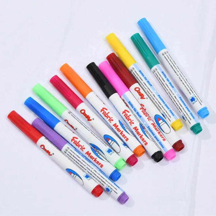 12 Colors Factory Wholesale Fabric Marker Pens For Sublimation Tshirts DIY 6mm Non Toxic Round Tip Fabric Markers For Shirts