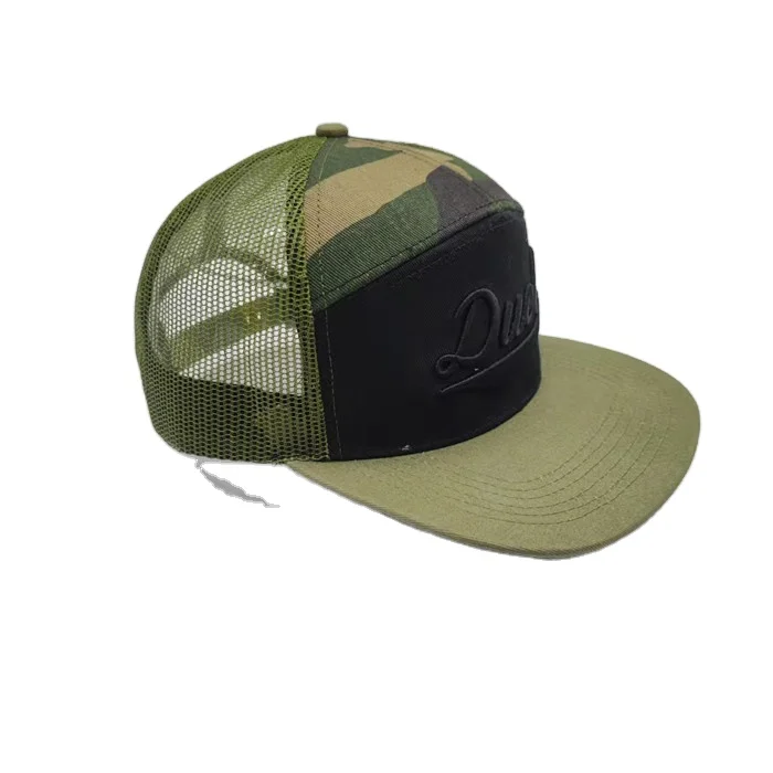 camouflage blank 7 panel custom embroidered trucker hat mesh