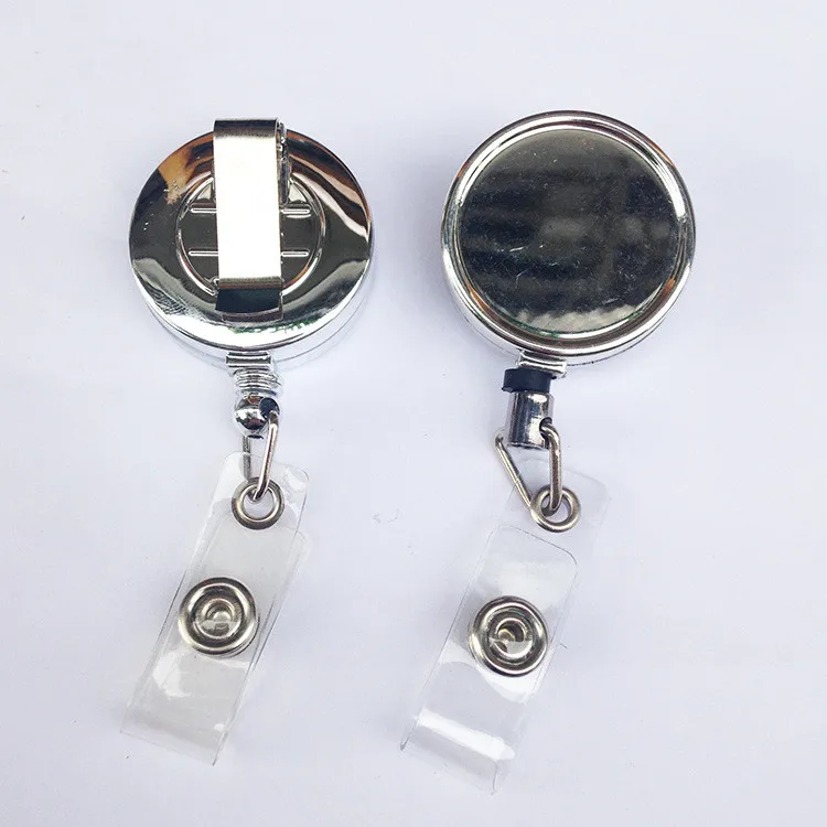 Hot Sale Custom Logo Retractable Reel Silver Metal ID Badge Holder With Clip Novelty Metal Badge Reel