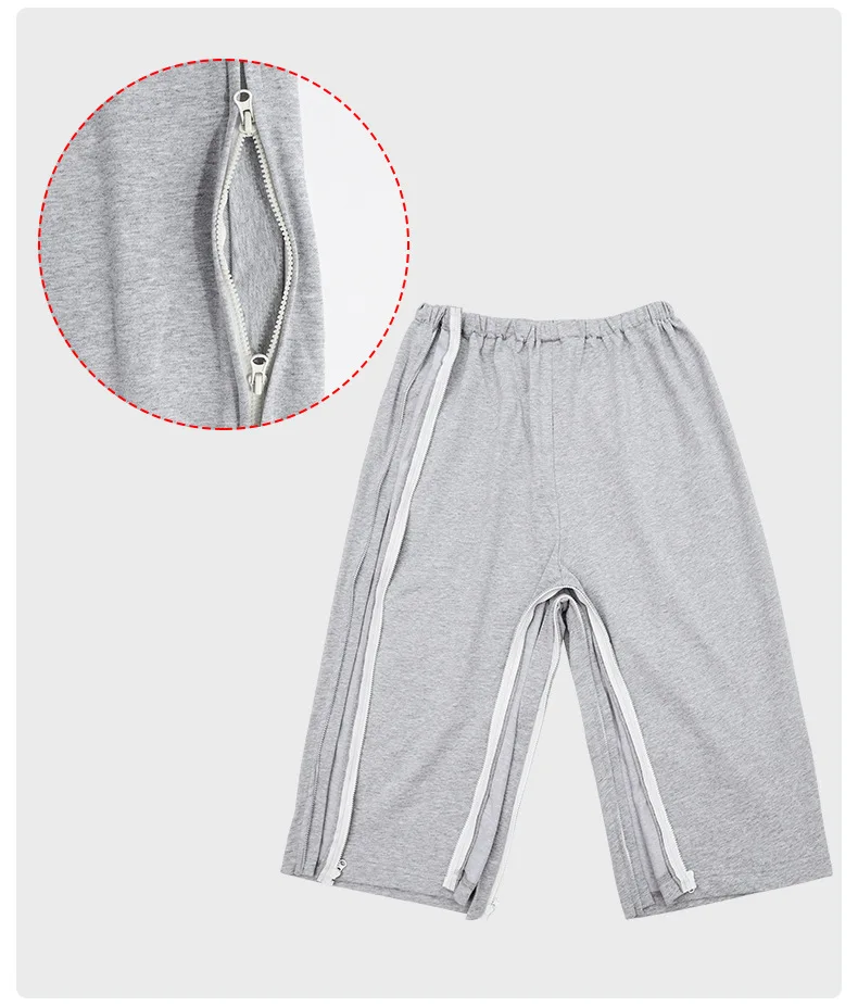 Men women thin style paralyzed incontinence prone bedridden elderly fractured pants patients zipper style open crotch pants for