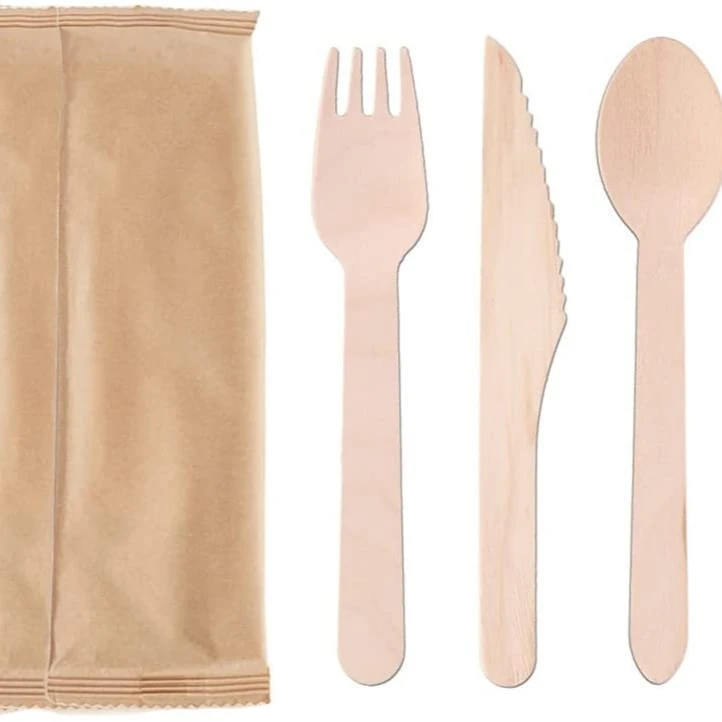 Biodegradable Wooden Disposable Cutlery Set Wood Fork, Knife, Spoon