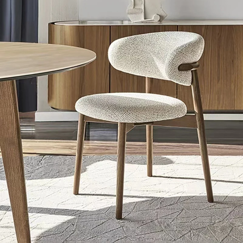 Nordic Modern Wooden Home Dining Chair Wood Solid Wood Farmhouse Dining Restaurant Chairs with Linen Fabric