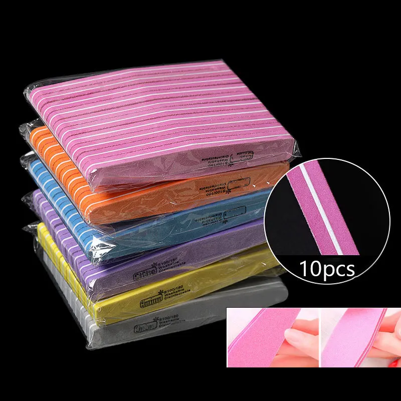 10 шт./лот пилочка для ногтей Блоки Красочные 100/180 губка моющиеся лак для ногтей шлифовальный буфер пилочки для ногтей