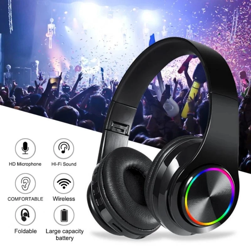 B39 Wireless Headphones Portable Folding Headset Mp3 Player With Microphone Led Colorful Lights Bt Headset With Uv