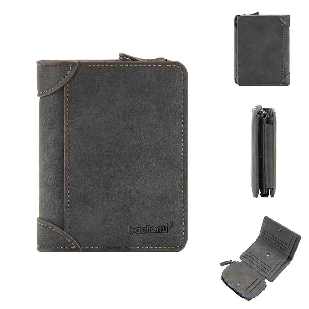 Wholesale PU Leather Men Wallet New Design Zipper Pocket Fashion Card Coin Holder Portable Men Short Mutli-Card Wallet
