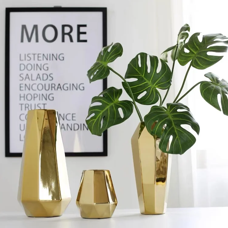 Wholesale luxury electroplate flower vase home living room tabletop decoration gold plating ceramic vases for flower.png