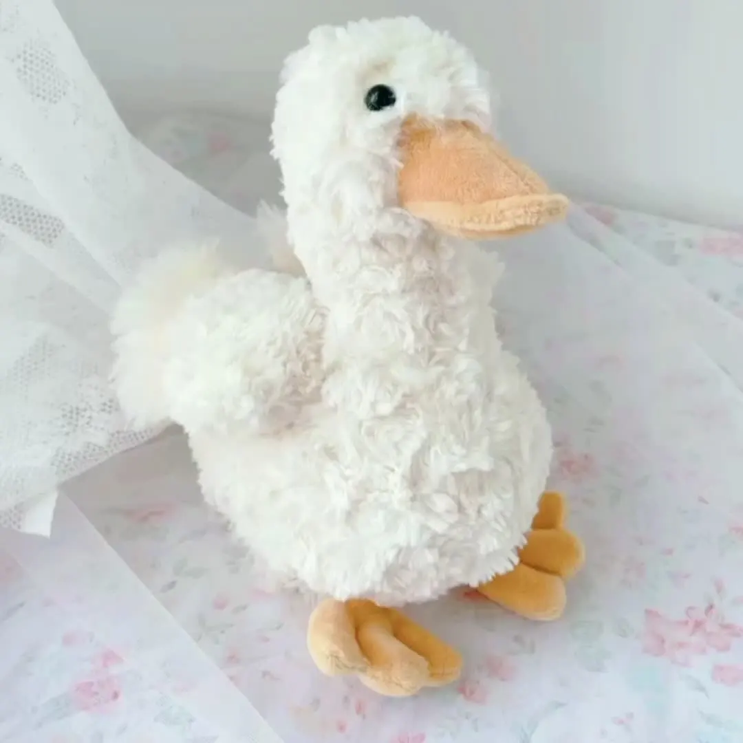 Cute cream swan lifelike animal kids baby doll beige soft stuffed goose plush duck toy