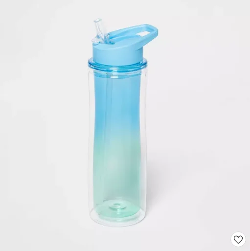 18oz double flask plastic water bottle with pop up lids