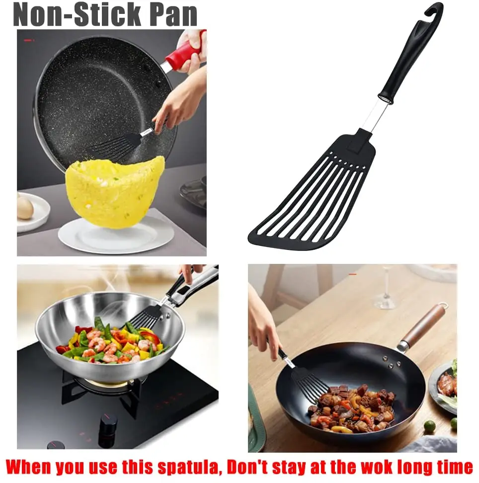 Nonstick Cookware Wide Nylon Blade Spatulas Rubber Turners Kitchen Tool Sturdy Slotted Spatula for Fish Egg Meat