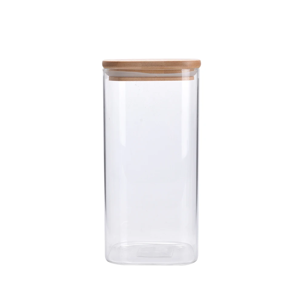 Wholesale 680ml 1100ml 1550ml Empty High Quality Square Storage Jar With Bamboo Lid