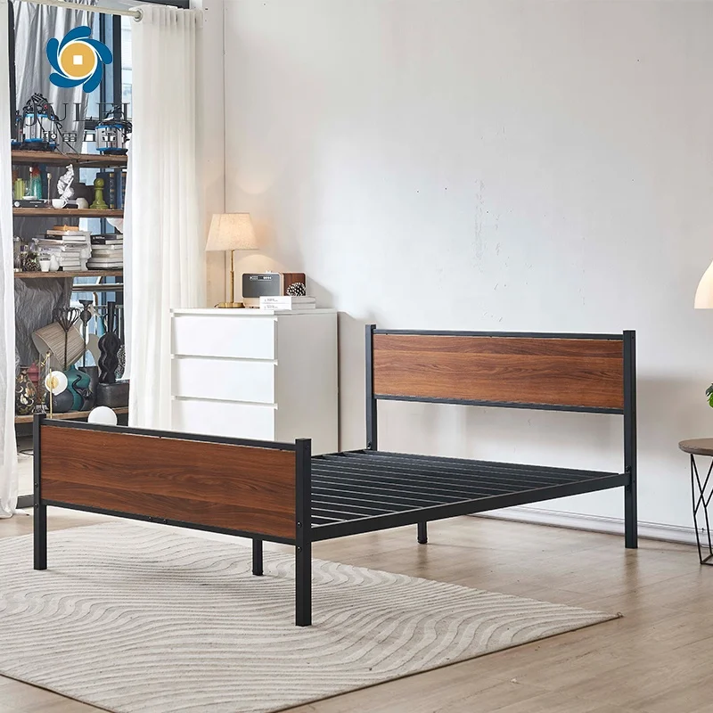 Cadre de lit avec fer métal  Metal Slats Modern Bedroom Furniture Sommier Metal King Size Bed Frame With Headboard Footboard