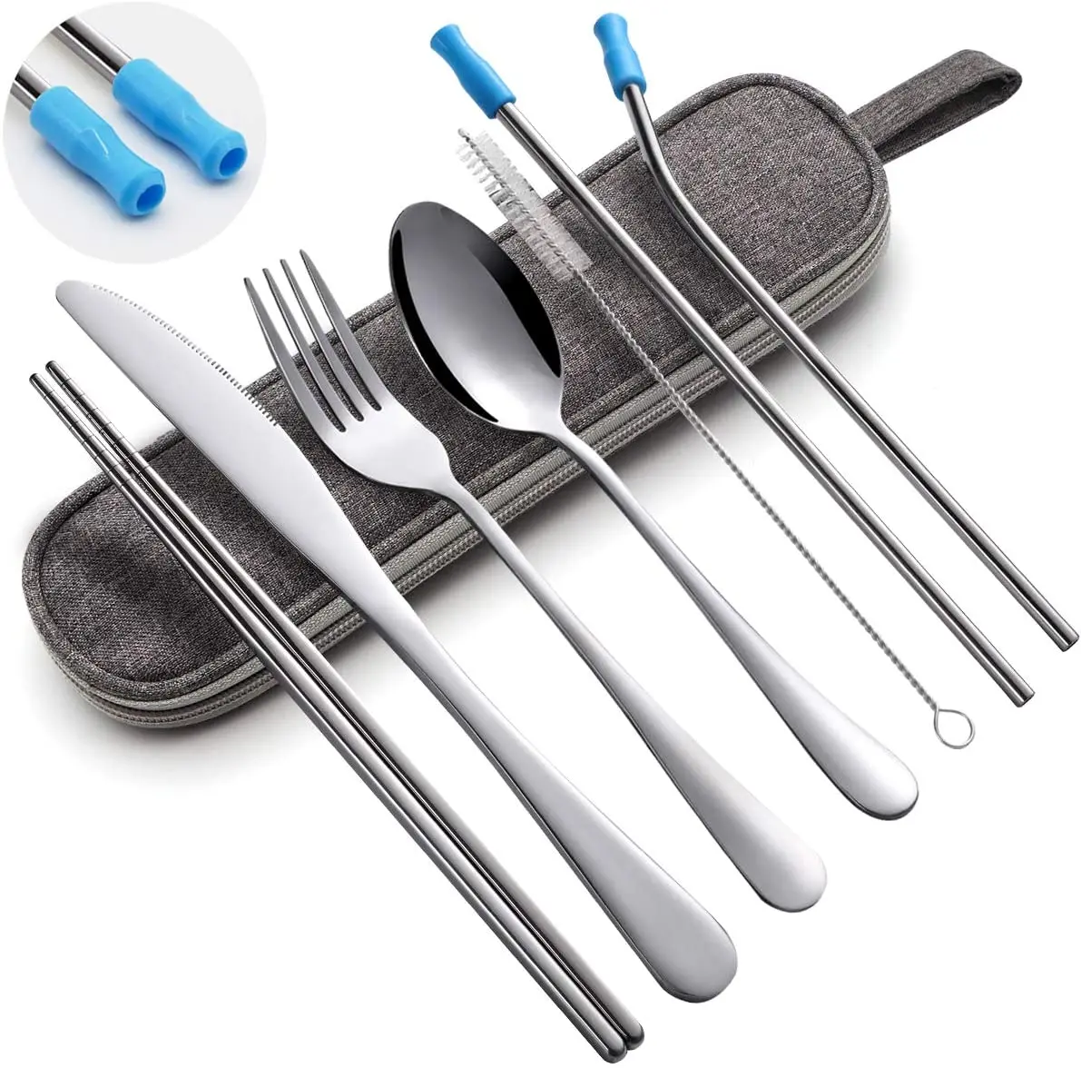 
Reusable Portable Utensils,Travel Utensils Set with case Stainless Steel Flatware Set Camping Cutlery Set 8pcs Including Fork Sp 