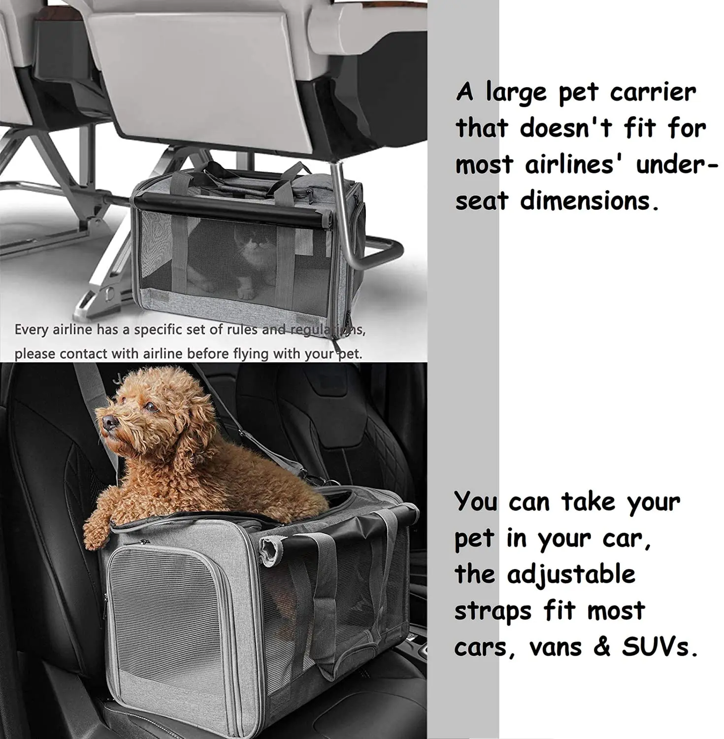 Hot selling Custom Portable Expandable Outdoor Foldable Soft-Sided  Pet Carrier  for dogs and cats