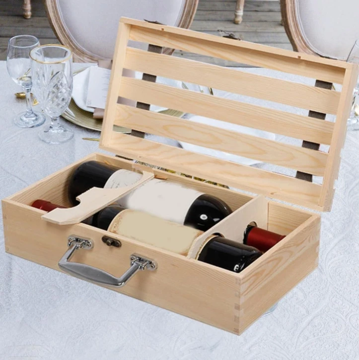 Elegant Wedding Keepsake Gifts Double Bottle Liquor Bottle Storage Carrying Case  Wine Wooden Box