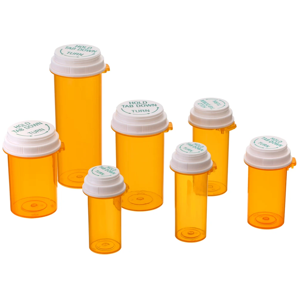 Wholesale Plastic 10Dr Reversible Hold Tab Down and Turn Medical Bottle 260pcs Pharmacy Pill Thumb Tab Vial