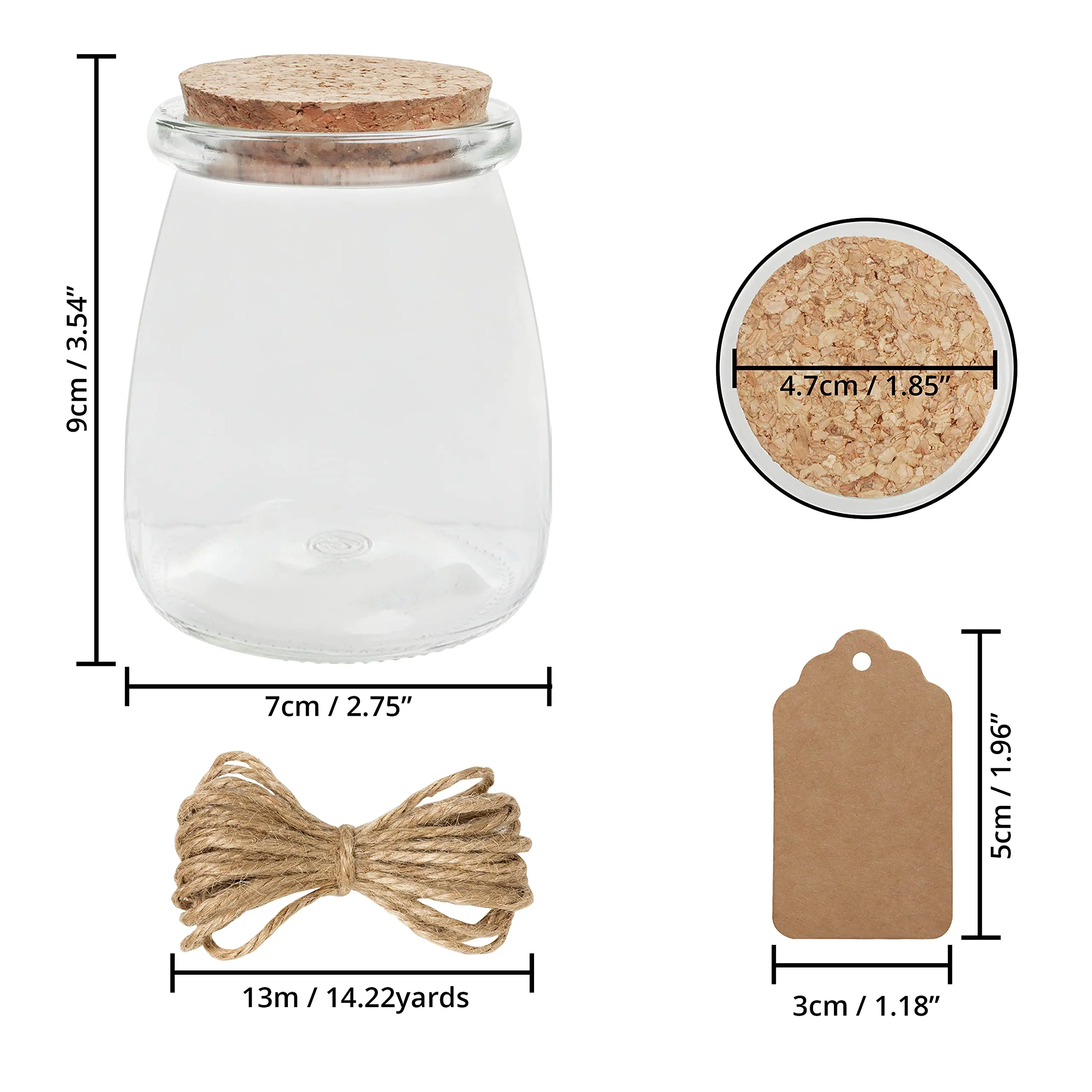 NISEVEN 30 Pack 210ml Glass Favour Jar Set with Cork Lids Reusable Mini Square Mason Airtight Storage Bottles and Labels