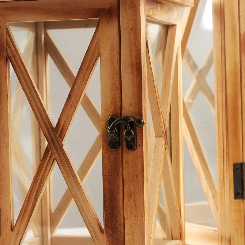 Wooden Lantern With Metal Top For Candle Home and Garden Lantern With handle for Wedding And Home Decor Courtyard Candle Lantern