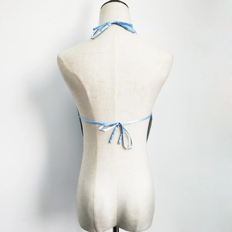 Summer Women Night Club Beach Wear Clothing Metallic Sequin Bikini Chain Mail Metal Mesh Crop Top