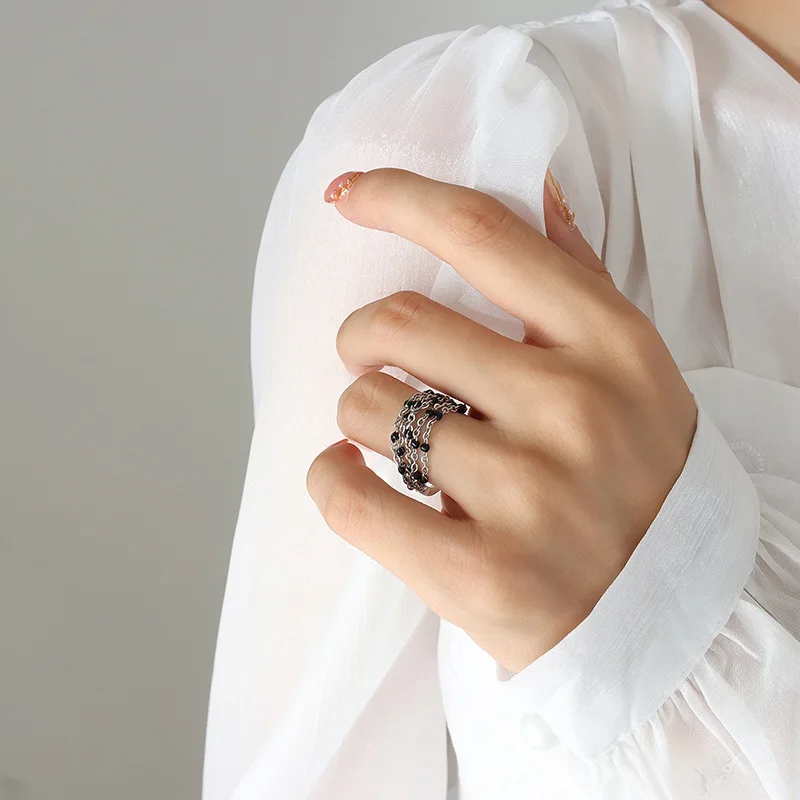 Hot Selling Newest Design 18K PVD Gold Plated Stainless Steel Rings Fashion Jewelry Link Chain Size 7# Finger Ring For Women