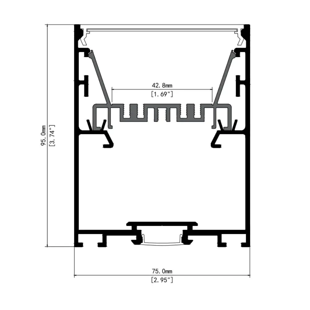 75mm*95mm Office gym Supermarket Decorative Recessed Pendant LED Linear Lights LED Aluminum Profile