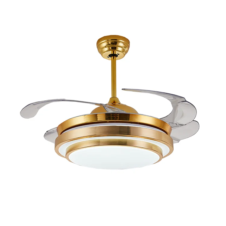 Modern Golden 42 Inch Invisible 4 Blades Decorative Ceiling Fan with LED Light