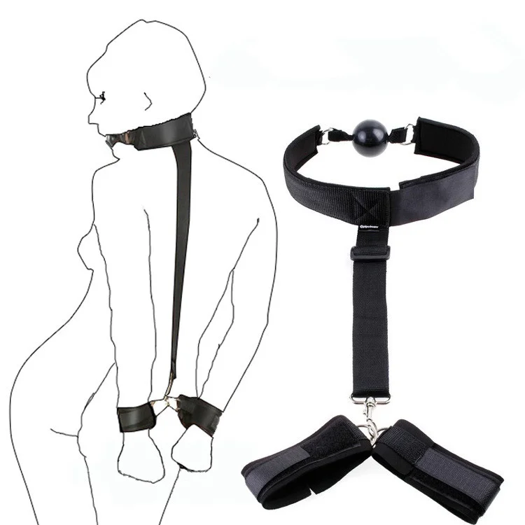 SM Fetish Slave bondage Back Cross Collar Strap Handcuffs Mouth Ball Gag Handcuffs For Couples Sexy Toys