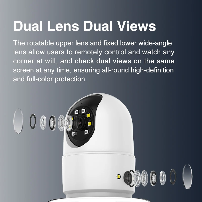 2024 OEM Indoor Camera Baby Monitor WiFi Camera Dual lens Views Rotation Wireless Color Night HD Smart Home Security Camera Ip
