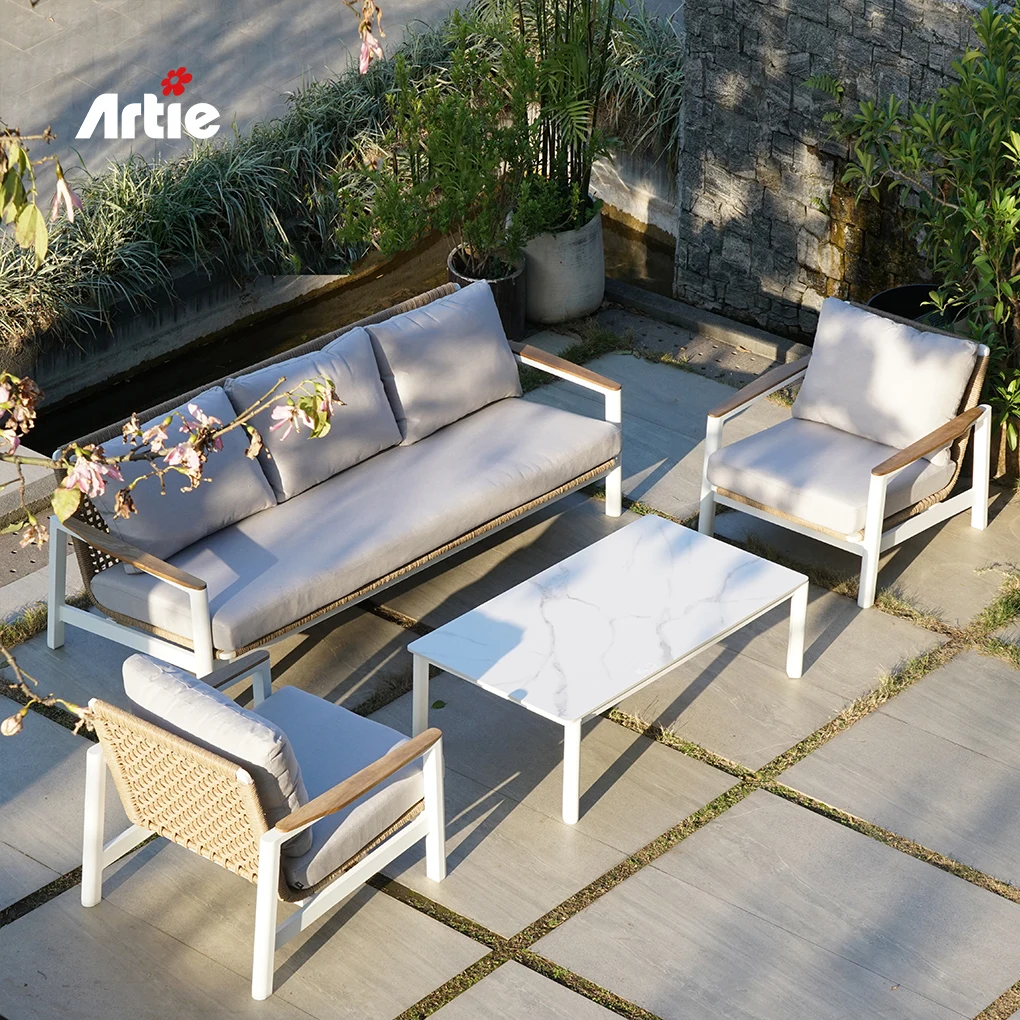 Artie Morden Hotel Terrace Furniture Leisure Rattan Sofa Luxury 3 Seater Aluminum Outdoor Furniture Patio Sofa