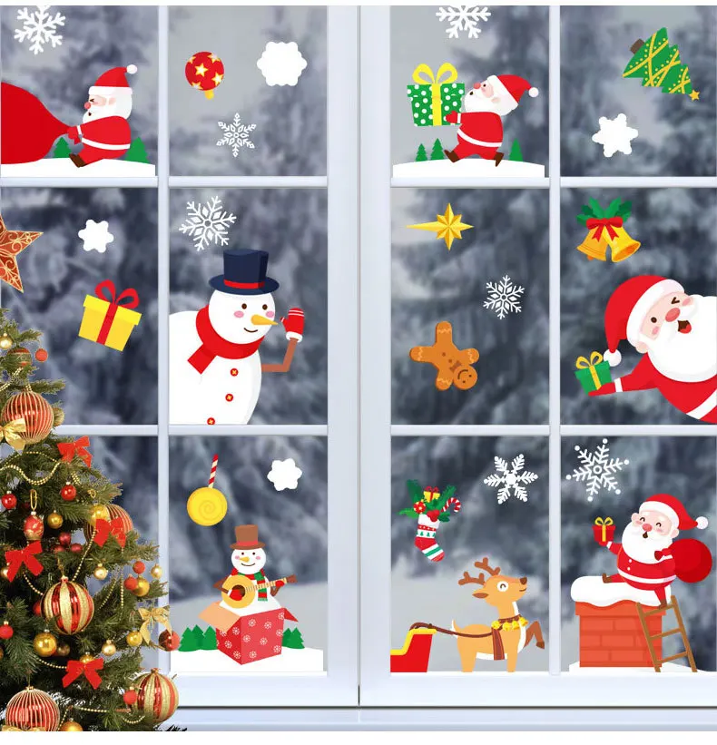 Christmas combination house decorations Christmas tree Santa Snowman Snowflake glass window stickers