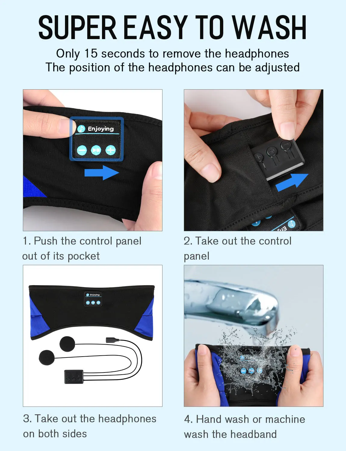 New Design Wireless Bluetooth Fitness Sport Headband Elastic Removable Bluetooth Headphones Sleeping Head Band