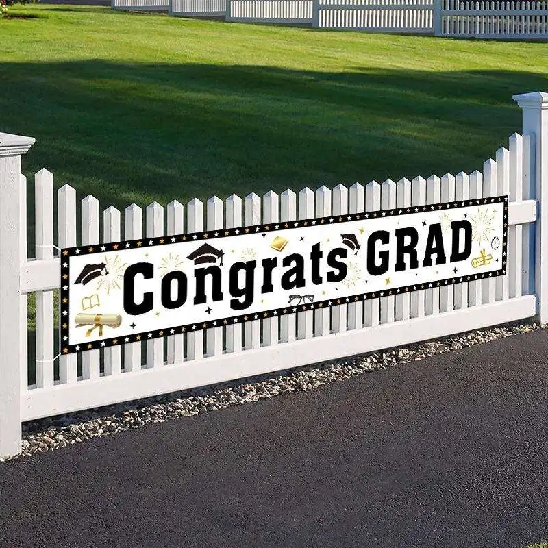 Graduation Season Theme Digital Printed 50CM x 300CM Courtyard Garden Banner Cartoon Patterned for Education