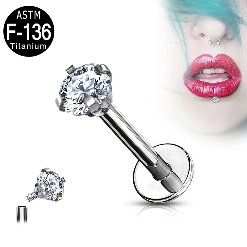 Fine Jewelry 316L Stainless Steel Fashion Earring Round Star Square Heart Triangle CZ Labret Nose Rings Piercing Wholesale
