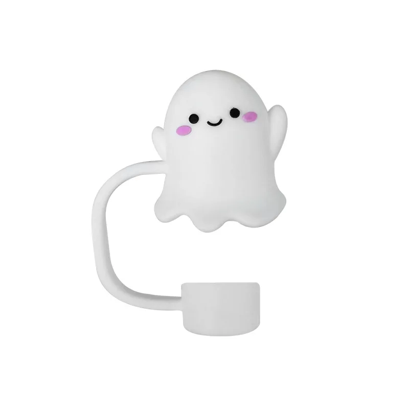 Cute Ghost Straw Covers Cap Compatible with Up 30 40 oz, Silicone Reusable Drinking Straw Topper Halloween Gifts