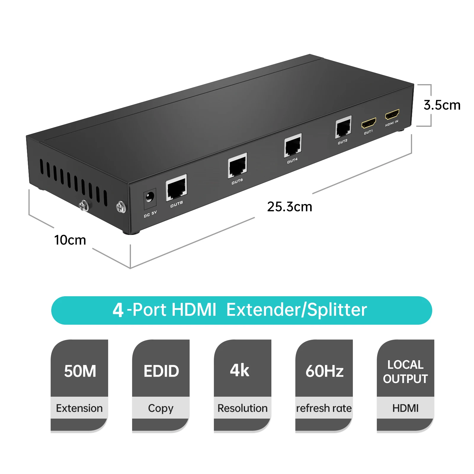 MT-VIKI 4k 60hz HDMI Extender Splitter  1 in 4 out over Cat6 Ethernet 1x4 POC + Loop 70M