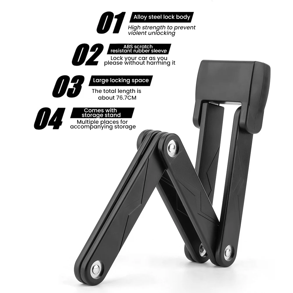 Hardened steel alloy steel 76cm length Portable 6-Joint Folding steel bike scooter Bicycle Folding Lock with Keys