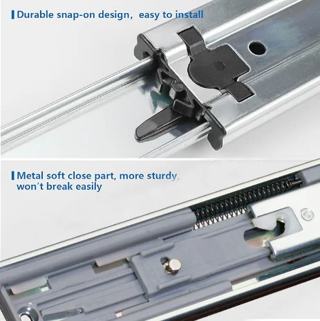 Fusaier 45mm soft closing drawer guide glides rails 3 fold full extension damper buffer hydraulic ball bearing telescopic slides