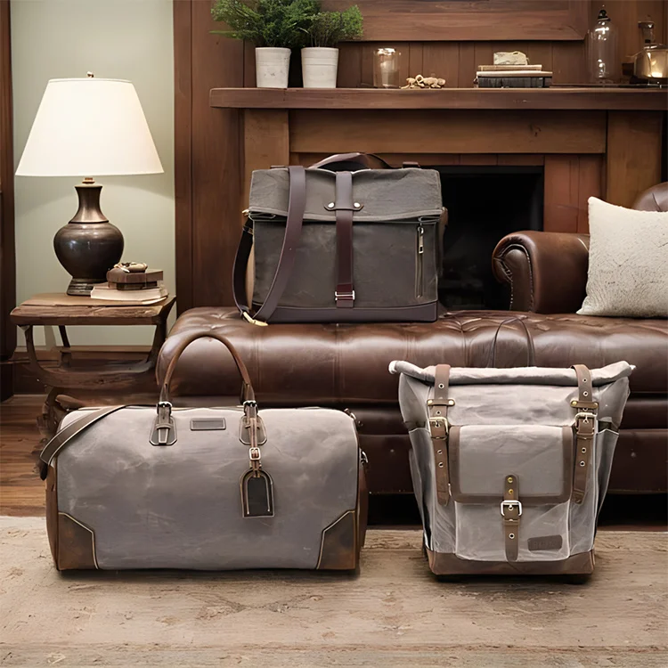 Изготовитель на заказ логотип холст и кожа мужской рюкзак спортивная сумка модная деловая сумка-мессенджер