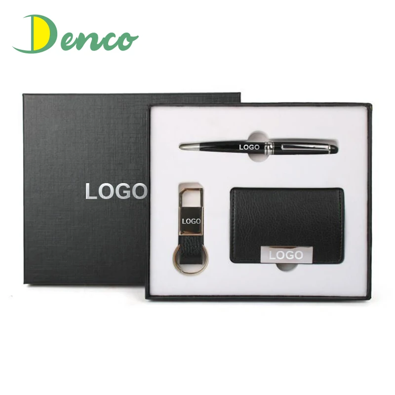 
Рекламный офисный подарочный набор на заказ, деловой подарочный набор, держатель для карт, металлическая шариковая ручка, брелок из цинкового сплава и полиуретана 