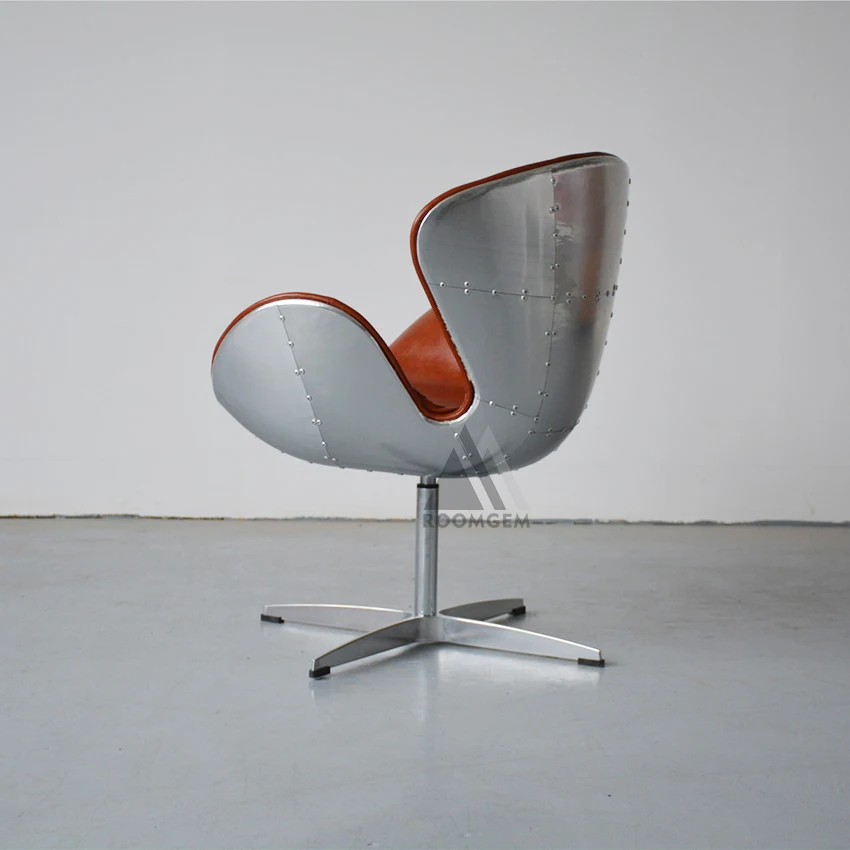 Foshan Aluminum Back Aviator Armrest Design Swivel Leather Living Room Seating Armchairs