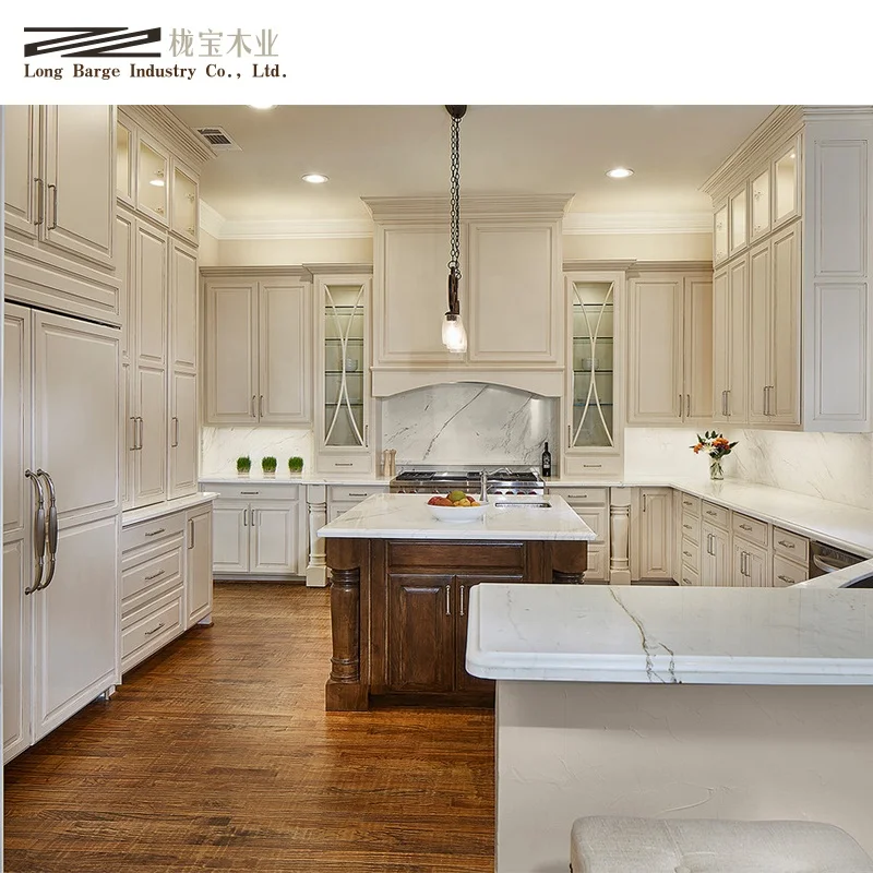 2021 Customized High End Solid Wood Cupboard for Kitchen with Pull Out Kitchen Drawer