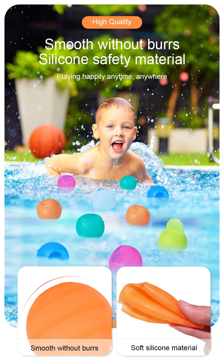 Custom Eco Summer Colorful Silicone Blaster Water Bomb Balls Silicone Quick Reusable Water Bomb Balloons for Kids Water Fight